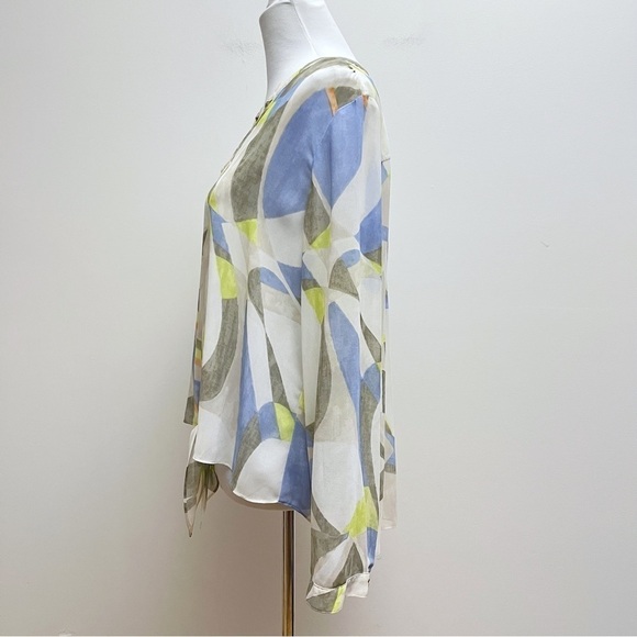 Chico’s Womens Large Geometric Print Gold Sequined Placket Front Knot Tie Blouse - Picture 5 of 9